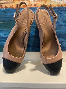 Naturalizer Two-Tone Nude and Black Slingback Heels
